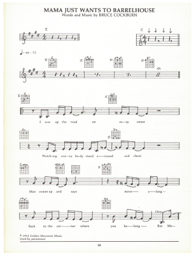 Picture of Mama Just Wants to Barrelhouse, Bruce Cockburn, guitar/vocal, sheet music