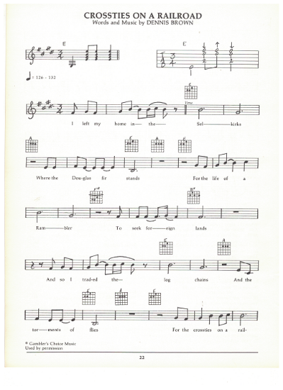 Picture of Crossties on a Railroad, Dennis Brown, guitar/vocal, sheet music