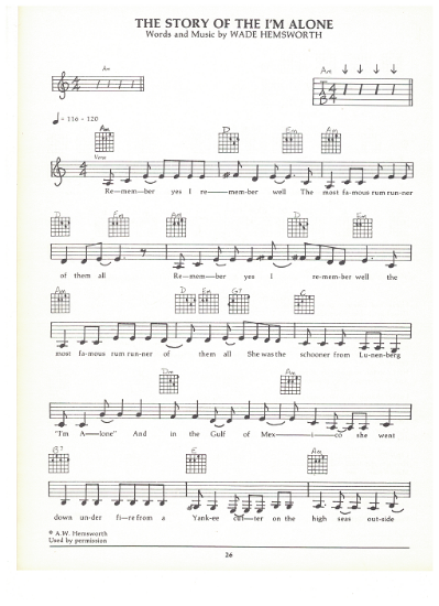 Picture of The Story Of The I'm Alone, Wade Hemsworth, guitar/vocal, sheet music, out of print 