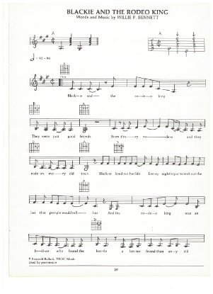 Picture of Blackie and the Rodeo King, Willie P. Bennett, guitar/vocal, sheet music
