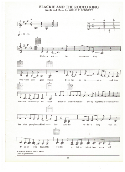 Picture of Blackie and the Rodeo King, Willie P. Bennett, guitar/vocal, sheet music