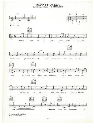 Picture of Sonny's Dream, Ron Hynes, guitar/vocal, sheet music