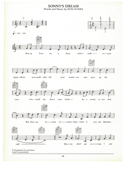 Picture of Sonny's Dream, Ron Hynes, guitar/vocal, sheet music