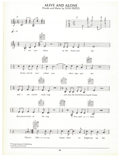 Picture of Alive and Alone, Don Freed, guitar/vocal, sheet music