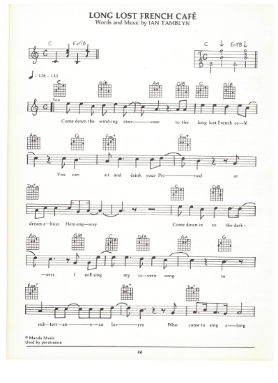 Picture of Long Lost French Cafe, Ian Tamblyn, guitar/vocal, sheet music
