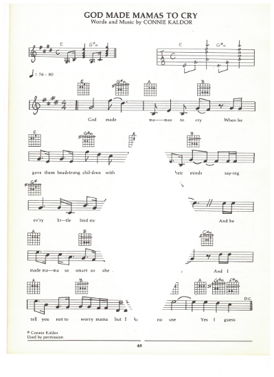 Picture of God Made Mamas to Cry, Connie Kaldor, guitar/vocal, sheet music