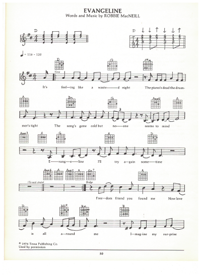 Picture of Evangeline, Robbie MacNeill, guitar/vocal, sheet music
