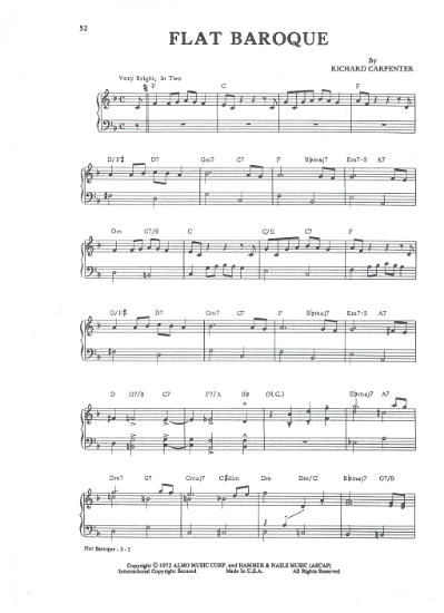Picture of Flat Baroque, Richard Carpenter, recorded by The Carpenters, piano solo sheet music