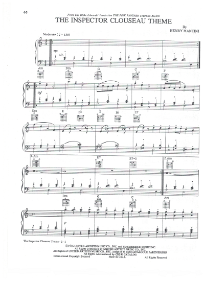 Picture of The Inspector Clouseau Theme, from "The Pink Panther Strikes Again, Henry Mancini, piano solo sheet music
