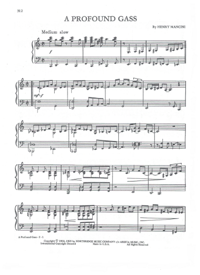 Picture of A Profound Gass, from TV show Peter Gunn, Henry Mancini, piano solo, sheet music