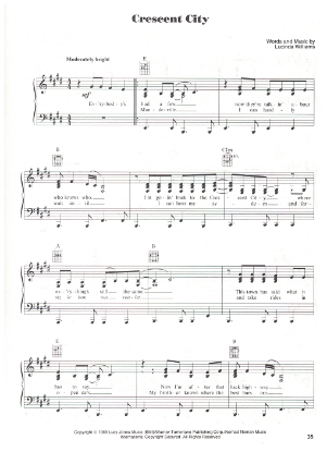 Picture of Crescent City, written & recorded by Lucinda Williams, sheet music, pdf copy