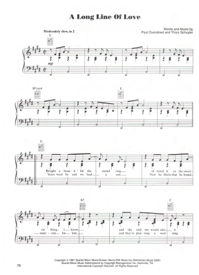 Picture of A Long Line of Love, Paul Overstreet & Thom Schuyler, recorded by Michael Martin Murphy, sheet music