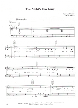 Picture of The Night's Too Long, Lucinda Williams, recorded by Patty Loveless, sheet music