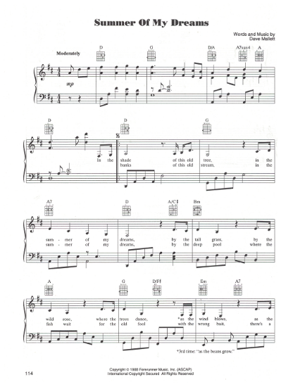 Picture of Summer of My Dreams, Dave Mallett, recorded by Kathy Mattea, sheet music