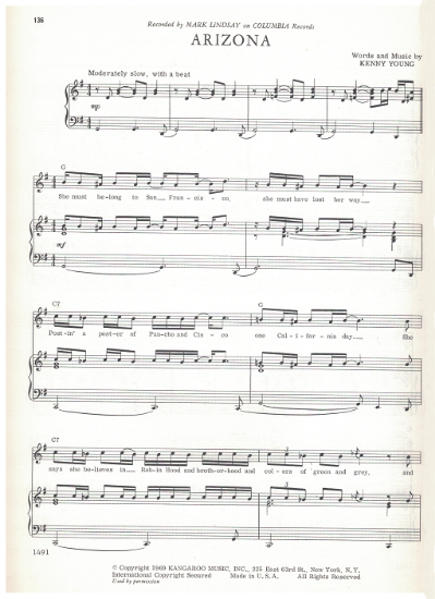 Picture of Arizona, Kenny Young, recorded by Paul Revere and the Raiders (Mark Lindsay), sheet music