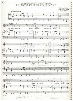 Picture of I Almost Called Your Name, Margaret Lewis & Myra Smith, recorded by Margaret Whiting, sheet music