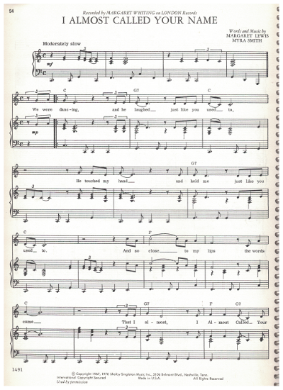 Picture of I Almost Called Your Name, Margaret Lewis & Myra Smith, recorded by Margaret Whiting, sheet music