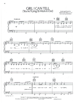 Picture of Girl I Can Tell (You're Trying to Work It Out), Fred Carter Jr. & Waylon Jennings, sheet music