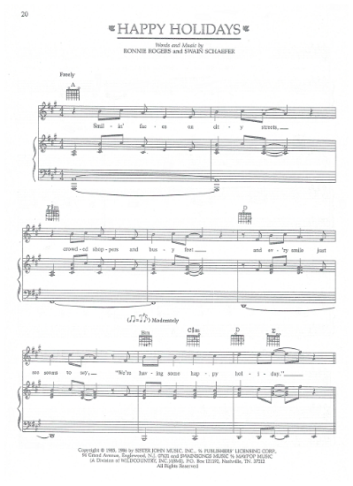Picture of Happy Holidays, Ronnie Rogers & Swain Schaefer, recorded by Alabama, sheet music