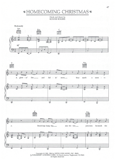 Picture of Homecoming Christmas, Ronnie Rogers, recorded by Alabama, sheet music