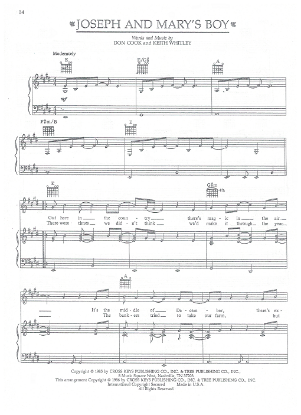 Picture of Joseph and Mary's Boy, Don Cook & Keith Whitley, recorded by Alabama, sheet music