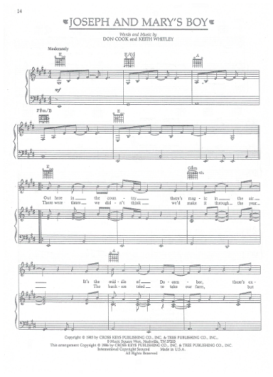 Picture of Joseph and Mary's Boy, Don Cook & Keith Whitley, recorded by Alabama, sheet music