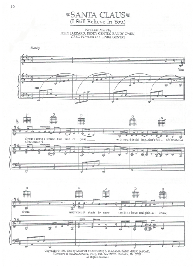 Picture of Santa Claus (I Believe in You), John Jarrard et al, recorded by Alabama, sheet music