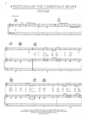 Picture of Thistlehair the Christmas Bear, Donny Lowery, recorded by Alabama, sheet music