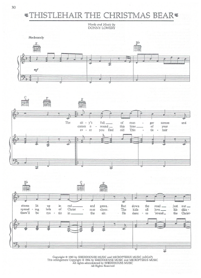 Picture of Thistlehair the Christmas Bear, Donny Lowery, recorded by Alabama, sheet music