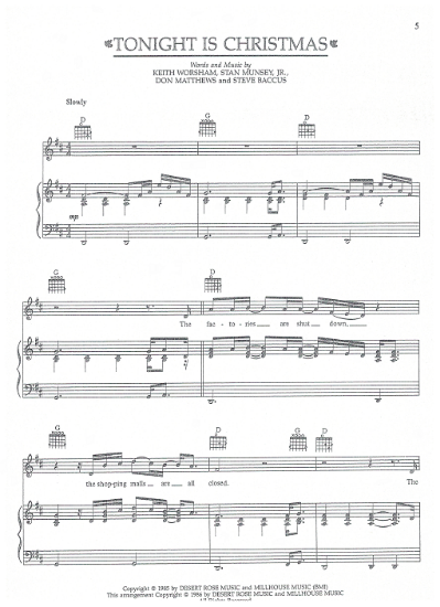 Picture of Tonight is Christmas, Keith Worsham et al, recorded by Alabama, sheet music