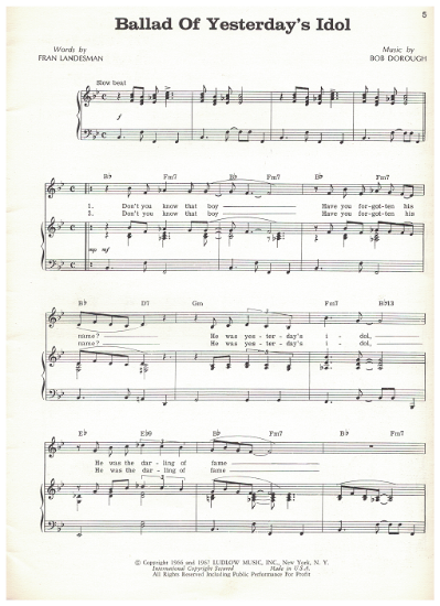 Picture of Ballad of Yesterday's Idol, Fran Landesman & Rob Dorough, recorded by Anthony Newley, sheet music