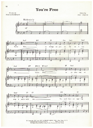 Picture of You're Free, Fran Landesman & Alec Wilder, recorded by Anthony Newley, sheet music