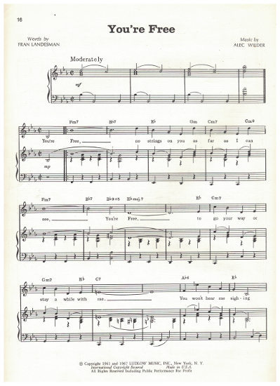 Picture of You're Free, Fran Landesman & Alec Wilder, recorded by Anthony Newley, sheet music