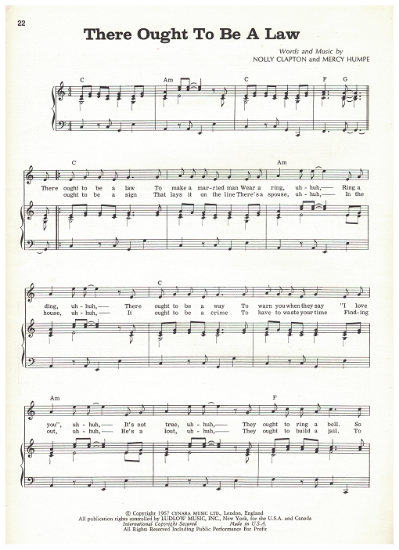 Picture of There Ought to be a Law, Nolly Clapton & Mercy Humpe, recorded by Anthony Newley, sheet music