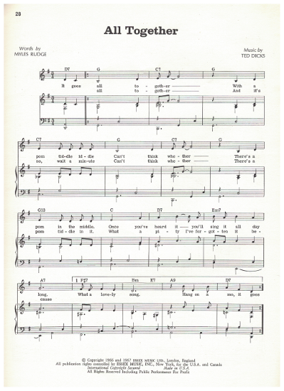 Picture of All Together, Myles Rudge & Ted Dicks, recorded by Anthony Newley, sheet music
