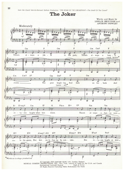 Picture of The Joker, Leslie Bricusse & Anthony Newley, recorded by Anthony Newley, sheet music