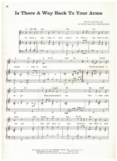 Picture of Is There a Way Back to Your Arms, Al Kasha & Joel Hirschhorn, recorded by Anthony Newley, sheet music
