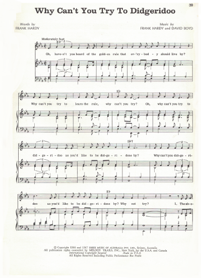 Picture of Why Can't You Try to Didgeridoo, Frank Hardy & David Boyd, recorded by Anthony Newley, sheet music