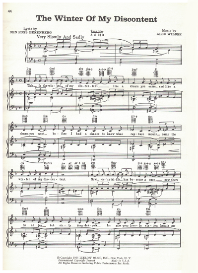 Picture of The Winter of My Discontent, Ben Ross Berenberg & Alec Wilder, recorded by Anthony Newley, sheet music