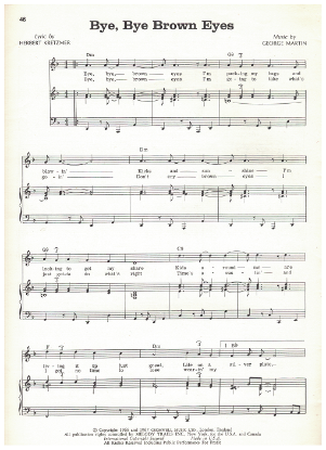 Picture of Bye Bye Brown Eyes, Herbert Kretzmer & George Martin, recorded by Anthony Newley, sheet music