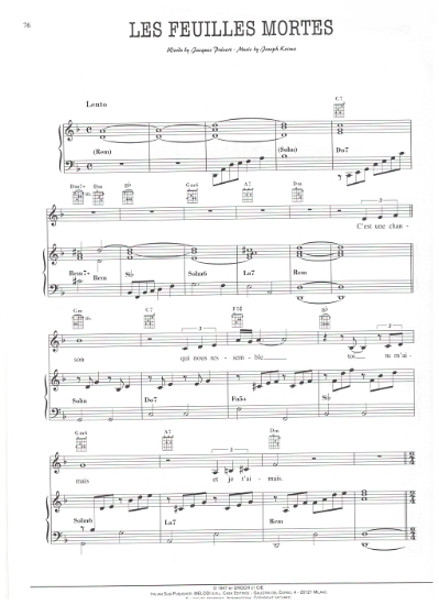Picture of Les Feuilles Mortes (Autumn Leaves), Jacques Prevert & Joseph Kosma, as sung by Andrea Bocelli, sheet music