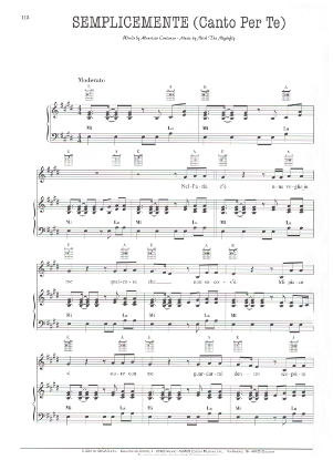 Picture of Semplicemente (Canto Per Te), Maurizio Constanzo & Nick the Nightfly, as sung by Andrea Bocelli, sheet music