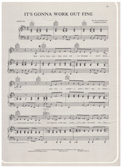 Picture of It's Gonna Work Out Fine, written & recorded by Carole King