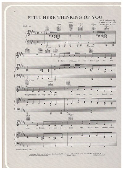 Picture of Still Here Thinking of You, Carole King & Gerry Goffin, recorded by Carole King