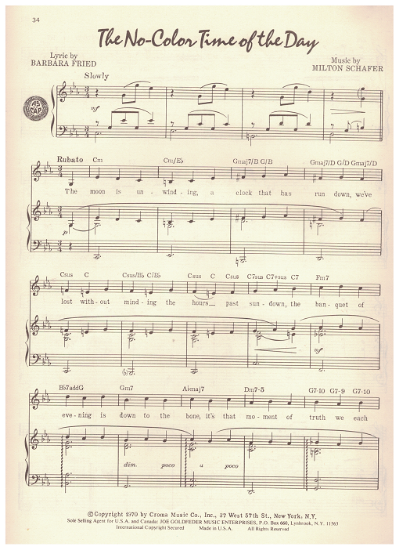 Picture of The No-Color Time of Day, Barbara Fried & Milton Schafer, recorded by Roger Whittaker, sheet music