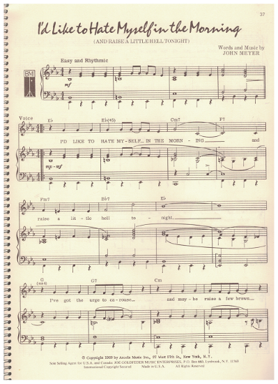 Picture of I'd Like to Hate Myself in the Morning (and Raise a Little Hell Tonight), John Meyer, recorded by Roger Whittaker, pdf copy 