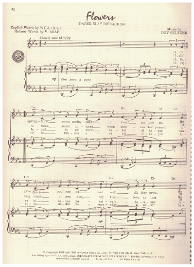 Picture of Flowers (Daber Elay Bifrachim), V. Asaf & Dov Seltzer, recorded by Roger Whittaker, sheet music
