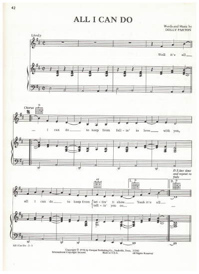 Picture of All I Can Do, written & recorded by Dolly Parton, sheet music