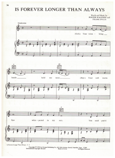 Picture of Is Forever Longer Than Always, Porter Wagoner & Frank Dycus, recorded by Dolly Parton, sheet music