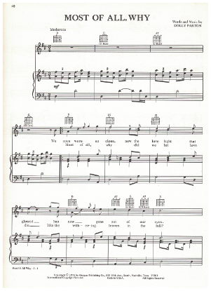 Picture of Most of All Why, written & recorded by Dolly Parton, sheet music